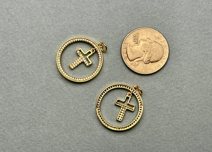 Hanging Cross Charm for Necklace Jewelry Making, 18K Gold Filled Charm Pendant With CZ, Antique Cross Charms, One Piece #CR0010