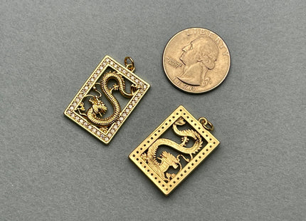 Dragon Charms for Necklace, 18K Gold Filled Charm Pendant With CZ, Rectangular Dragon Charms for Jewelry Making, One Piece #CR0004