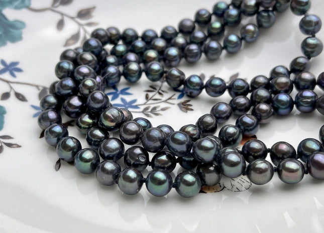 54 inch Hand Knotted 8mm Potato Freshwater Pearl Necklaces Peacock OR Silver Gray, Genuine Cultured Pearl Long Bridal Necklace #305