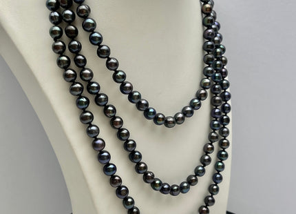 54 inch Hand Knotted 8mm Potato Freshwater Pearl Necklaces Peacock OR Silver Gray, Genuine Cultured Pearl Long Bridal Necklace #305