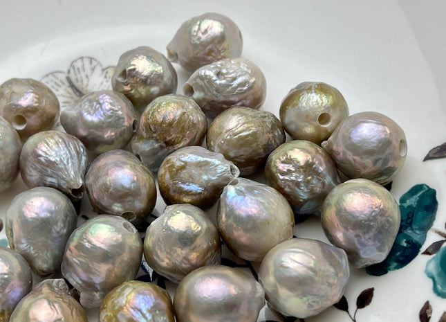 ONE Piece 13-16 mm AA Large Hole Gray Color Baroque Pearl Beads Hole Size 2.2 mm Genuine Large Hole Baroque Pearls #1456