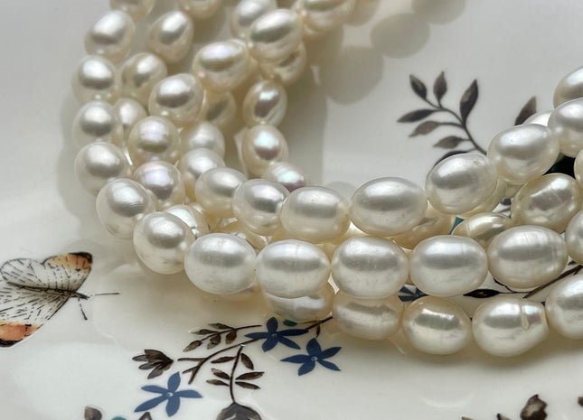 10x12 mm AA Natural White Rice Oval Freshwater Pearl Beads Genuine Natural Color Smooth Freshwater Pearls 31 Beads #1540
