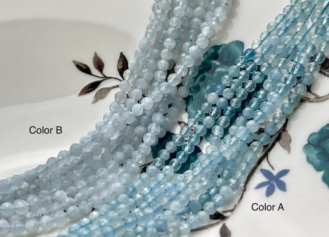 BEST DEAL 3.5 mm AAA Faceted Round Tiny Aquamarine Gemstone Beads Genuine Natural Blue Aquamarine Loose Beads 15.5 Inches Strand #2606