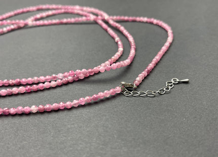 3.5mm Faceted Round Tiny Natural Multi Pink Tourmaline Gemstone Beads Cute Dainty 18 Inch Necklace and Extender W/Silver Lobster Clasp #4096