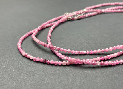 3.5mm Faceted Round Tiny Natural Multi Pink Tourmaline Gemstone Beads Cute Dainty 18 Inch Necklace and Extender W/Silver Lobster Clasp #4096
