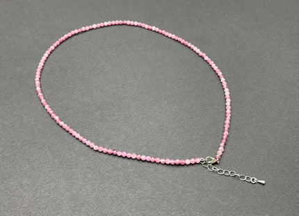 3.5mm Faceted Round Tiny Natural Multi Pink Tourmaline Gemstone Beads Cute Dainty 18 Inch Necklace and Extender W/Silver Lobster Clasp #4096
