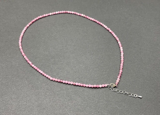 3.5mm Faceted Round Tiny Natural Multi Pink Tourmaline Gemstone Beads Cute Dainty 18 Inch Necklace and Extender W/Silver Lobster Clasp #4096