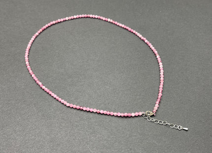 3.5mm Faceted Round Tiny Natural Multi Pink Tourmaline Gemstone Beads Cute Dainty 18 Inch Necklace and Extender W/Silver Lobster Clasp #4096