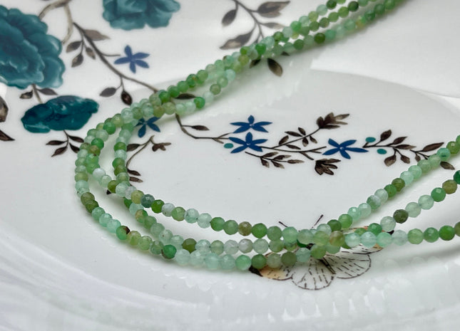 3mm Faceted Round Tiny Natural Multi Green Chrysocolla Gemstone Beads Cute Dainty 18 Inch Necklace and Extender W/Silver Lobster Clasp #4099
