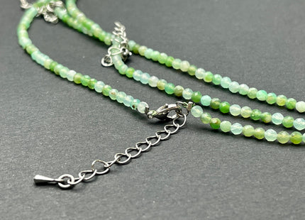 3mm Faceted Round Tiny Natural Multi Green Chrysocolla Gemstone Beads Cute Dainty 18 Inch Necklace and Extender W/Silver Lobster Clasp #4099