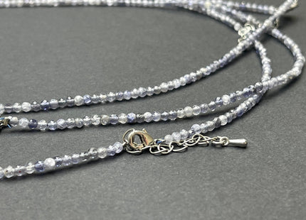 3mm Faceted Round Tiny Natural Multi Purple Gray Iolite Gemstone Beads CuteDainty 18 Inch Necklace and Extender W/Silver Lobster Clasp #4098