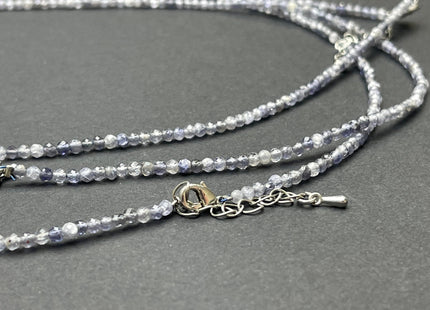 3mm Faceted Round Tiny Natural Multi Purple Gray Iolite Gemstone Beads CuteDainty 18 Inch Necklace and Extender W/Silver Lobster Clasp #4098