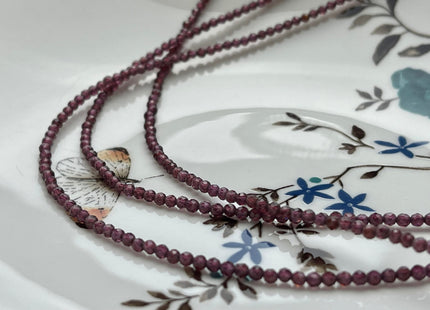 2.5mm Faceted Round Tiny Natural Red Purple Garnet Gemstone Beads Cute Dainty 15 Inch Necklace and Extender W/Silver Lobster Clasp #4101