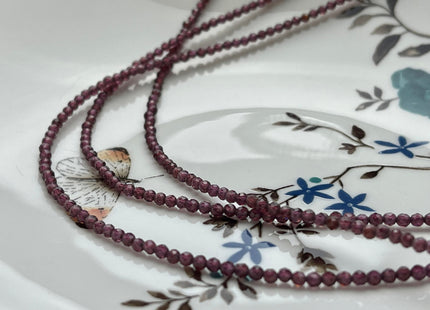 2.5mm Faceted Round Tiny Natural Red Purple Garnet Gemstone Beads Cute Dainty 15 Inch Necklace and Extender W/Silver Lobster Clasp #4101