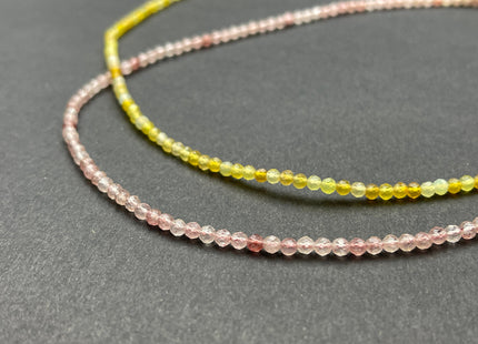 3mm Faceted Round Tiny Natural Multi Pink or Yellow Quartz Gemstone Beads Cute 15 Inch Necklace and Extender W/Silver Lobster Clasp #4094