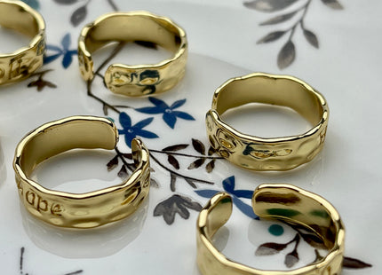 Cute Dainty Hope Ring, Gold Filled Indented Ring, Trendy Open Adjustable Circle Ring, Simple Engraved Ring #CR0042