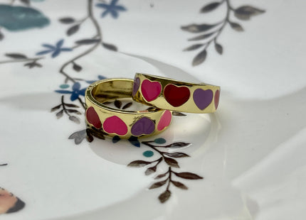 Cute Dainty Heart Ring, Gold Filled Pink Purple Red Enamel Colored Ring, Trendy Open Adjustable Circle Ring, Simple Heart Ring #CR0043