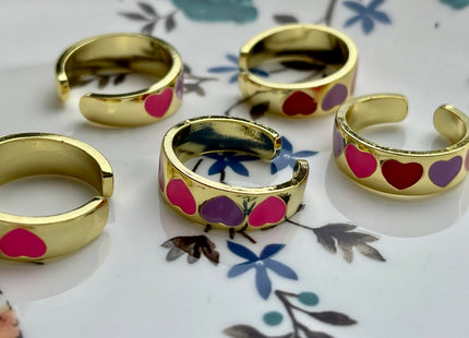 Cute Dainty Heart Ring, Gold Filled Pink Purple Red Enamel Colored Ring, Trendy Open Adjustable Circle Ring, Simple Heart Ring #CR0043