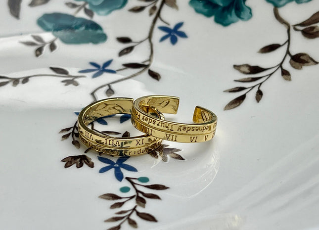 Cute Dainty Roman Numeral/Days of The Week Ring, Gold Filled Engraved Ring, Trendy Open Adjustable Circle Ring, Simple Engraved Ring #CR0044