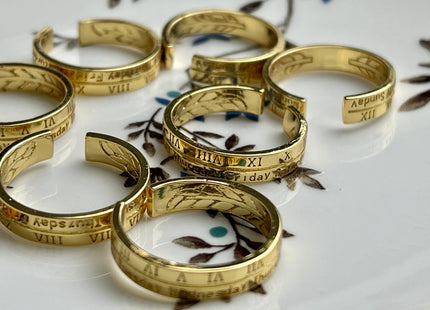 Cute Dainty Roman Numeral/Days of The Week Ring, Gold Filled Engraved Ring, Trendy Open Adjustable Circle Ring, Simple Engraved Ring #CR0044