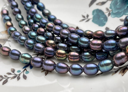 7x9 mm Large Hole Half Strand Peacock Rice Freshwater Pearl Beads Genuine Large hole Freshwater Rice Shape Hole Size 2.0mm #P2128