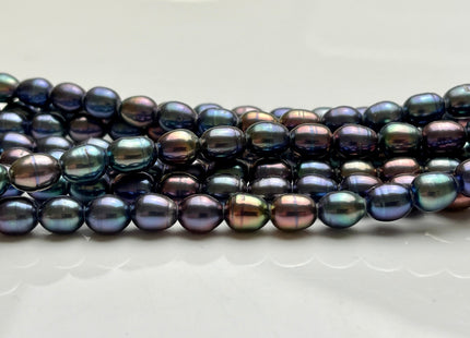 7x9 mm Large Hole Half Strand Peacock Rice Freshwater Pearl Beads Genuine Large hole Freshwater Rice Shape Hole Size 2.0mm #P2128