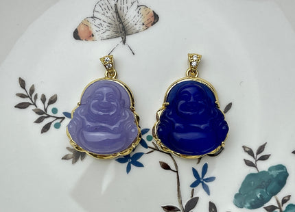 Laughing Buddha Charms for Necklace, Colored Jade Gemstone Religious Buddhism Pendant for Jewelry Making, 25x35 mm, One Piece #CR0002