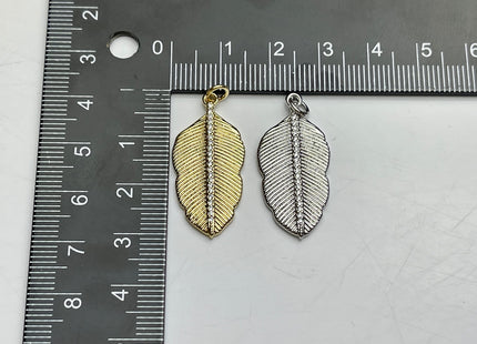 Paved Etched Leaf Charms for Necklace, Sterling Silver or Gold Charm Pendant With CZ, Antique Charms for Jewelry Making, One Piece #CR0006