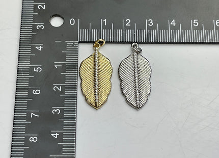 Paved Etched Leaf Charms for Necklace, Sterling Silver or Gold Charm Pendant With CZ, Antique Charms for Jewelry Making, One Piece #CR0006