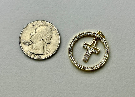 Hanging Cross Charm for Necklace Jewelry Making, 18K Gold Filled Charm Pendant With CZ, Antique Cross Charms, One Piece #CR0010