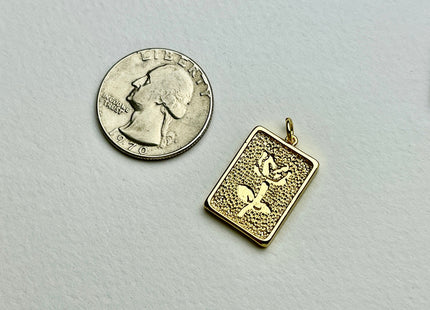 Flower Rectangular Charm for Necklace Jewelry Making, 18K Gold Filled Charm Pendant, Antique Spotted Flower Charms, One Piece #CR0011