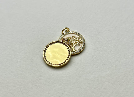 Tree Circular Charms for Necklace Jewelry Making, 18K Gold Filled Charm Enamel Colored Medallion Pendant With CZ, One Piece #CR0012