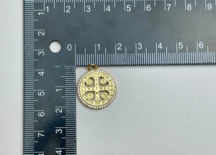 St Benedict Medallion Charms for Necklace Jewelry Making, 18K Gold Filled Charm Medallion Pendant With CZ Crystals, One Piece #CR0014