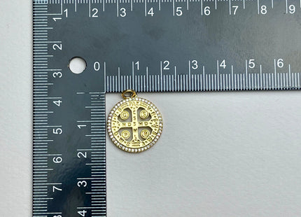 St Benedict Medallion Charms for Necklace Jewelry Making, 18K Gold Filled Charm Medallion Pendant With CZ Crystals, One Piece #CR0014