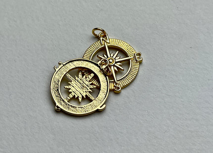 Star Compass Design Medallion Charms for Necklace Jewelry Making, 18K Gold Filled Charm Medallion Pendant With CZ, One Piece #CR0016
