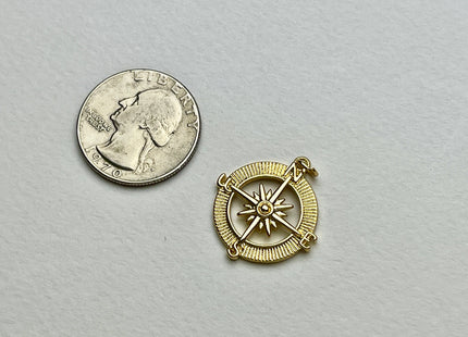 Star Compass Design Medallion Charms for Necklace Jewelry Making, 18K Gold Filled Charm Medallion Pendant With CZ, One Piece #CR0016