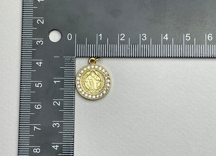 St Benedict Medallion Charms for Necklace Jewelry Making, 18K Gold Filled Charm Medallion Pendant With CZ Crystals, One Piece #CR0024