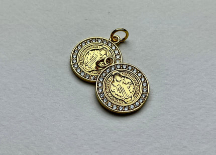 St Benedict Medallion Charms for Necklace Jewelry Making, 18K Gold Filled Charm Medallion Pendant With CZ Crystals, One Piece #CR0024