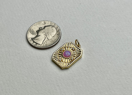Sun Design Charms for Necklace Jewelry Making, 18K Gold Filled Charm Pendant With Colored CZ and Opal Gemstone, One Piece #CR0026