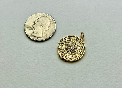 Zodiac Star Design Medallion Charms for Necklace Jewelry Making, 18K Gold Filled Charm Pendant With CZ Crystals, One Piece #CR0029