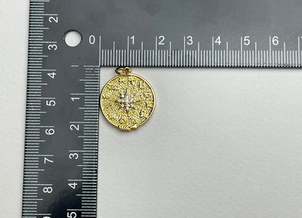 Zodiac Star Design Medallion Charms for Necklace Jewelry Making, 18K Gold Filled Charm Pendant With CZ Crystals, One Piece #CR0029