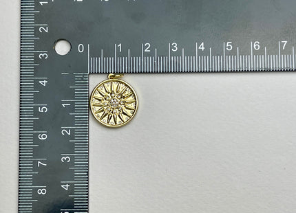 Sun Burst Design Medallion Charms for Necklace Jewelry Making, 18K Gold Filled Charm Pendant With CZ Crystals, One Piece #CR0030