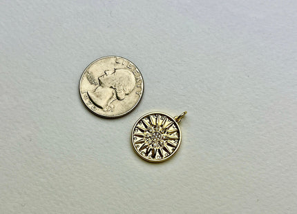 Sun Burst Design Medallion Charms for Necklace Jewelry Making, 18K Gold Filled Charm Pendant With CZ Crystals, One Piece #CR0030