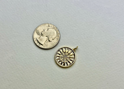 Sun Burst Design Medallion Charms for Necklace Jewelry Making, 18K Gold Filled Charm Pendant With CZ Crystals, One Piece #CR0030