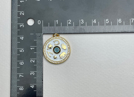 Luck Love Cute Medallion Charms for Necklace Jewelry Making, 18K Gold Filled Charm Enamel Colored Pendant With CZ, One Piece #CR0031