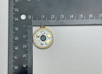 Luck Love Cute Medallion Charms for Necklace Jewelry Making, 18K Gold Filled Charm Enamel Colored Pendant With CZ, One Piece #CR0031