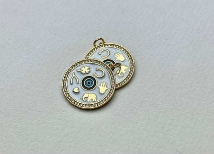 Luck Love Cute Medallion Charms for Necklace Jewelry Making, 18K Gold Filled Charm Enamel Colored Pendant With CZ, One Piece #CR0031