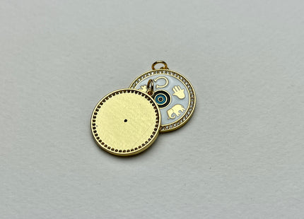 Luck Love Cute Medallion Charms for Necklace Jewelry Making, 18K Gold Filled Charm Enamel Colored Pendant With CZ, One Piece #CR0031
