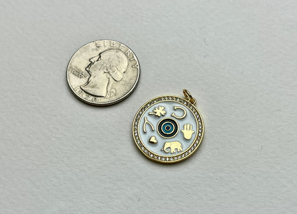 Luck Love Cute Medallion Charms for Necklace Jewelry Making, 18K Gold Filled Charm Enamel Colored Pendant With CZ, One Piece #CR0031