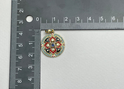 Shield Design Charms for Necklace Jewelry Making, 18K Gold Filled Charm Enamel Colored Medallion Pendant With CZ, One Piece #CR0032